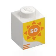 Brick 1 x 1 with Orange Sun, '50' on Yellow Background Print, White