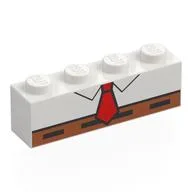 Brick 1 x 4 with White Shirt, Red Tie, Reddish Brown Pants Print, White