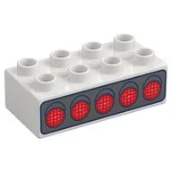 Duplo Brick 2 x 4 with 5 Red Lights, 5 Green Lights on Back Print, White