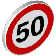 Road Sign Clip-on 2 x 2 Round with Speed Limit "50" Print, White