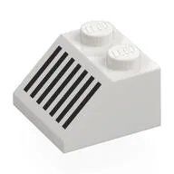 Brick Sloped 45° 2 x 2 with Black Grill Print, White
