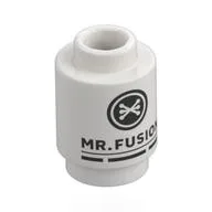 Brick Round 1 x 1 with Black 'MR. FUSION' Print, White