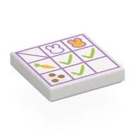 Tile 2 x 2 with Lavender Calendar, Bunnies, Carrot, Lime Marks Print, White