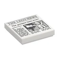 Tile 2 x 2 with 'THE LEGO NEWS' and 'The greatest hero ever!' Print, White