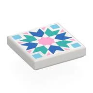 Tile 2 x 2 with Bright Pink/Blue/Dark Turquoise/Bright Blue Mosaic Print, White