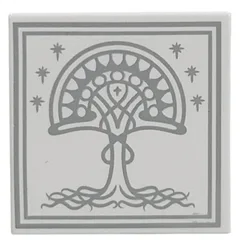 Tile 2 x 2 with Light Bluish Grey Tree, Stars, Border Print (White Tree of Gondor), White