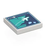 Tile 2 x 2 with Computer Screen, Map, Dark Blue Sea, Dark Turquoise Land, White Airplane Print, White