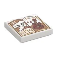 Tile 2 x 2 with Book, White Dog, Musical Notes, Guitar Print, White