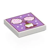 Tile 2 x 2 with Painting, White Bonsai Tree in Cup, Lavender Background Print, White