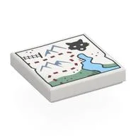 Tile 2 x 2 with Arctic Map, Train Tracks, Mountains, Water, Wolf Print, White