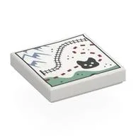 Tile 2 x 2 with Arctic Map, Train Tracks, Mountains, Fox Print, White