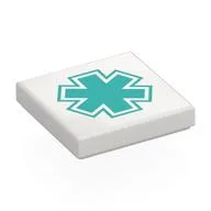 Tile 2 x 2 with Dark Turquoise Star of Life Print, White