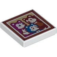 Tile 2 x 2 with Blue, Magenta, Dark Brown Bears in Photo Frame Print, White