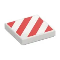 Tile 2 x 2 with Red Danger Stripes Print, White