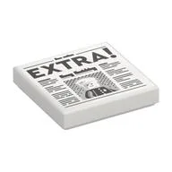 Tile 2 x 2 with Newspaper, 'EXTRA!' Print, White