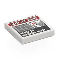Tile 2 x 2 with Newspaper Daily Bugle 'WHO IS SPIDER-MAN' Print, White