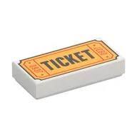Tile 1 x 2 with 'TICKET' and '0937' Print, White