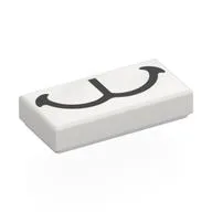 Tile 1 x 2 with Black Cat Nose Print, White