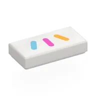 Tile 1 x 2 with Bright Light Blue/Dark Pink/Bright Light Orange Stripes Print, White