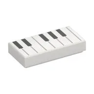 Tile 1 x 2 with Keyboard/Piano Print, White