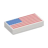 Tile 1 x 2 with US Flag Print, White