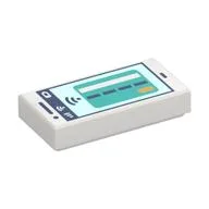 Tile 1 x 2 with Smart Phone, Dark Turquoise Street Print, White
