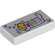Tile 1 x 2 with Drawing of Sleeping Cat Print, White