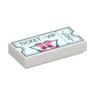 Tile 1 x 2 with Light Aqua Ticket, Dark Blue 'VIP TICKET 4070' Print, White