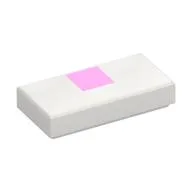 Tile 1 x 2 with Bright Pink Square Print, White