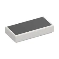 Tile 1 x 2 with Black Full Surface Print, White