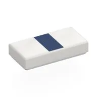 Tile 1 x 2 with Dark Blue Stripe Print, White