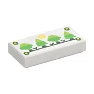 Tile 1 x 2 with Nails, Sun, Bright Green/Lime Trees on Dark Green Ground Print, White