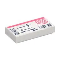Tile 1 x 2 with Coral and Dark Blue Plane Ticket Print, White