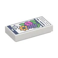 Tile 1 x 2 with Flower Bouquet, Text Print, White