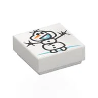 Tile 1 x 1 with Drawing of Olaf/Snowman Print, White