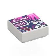 Tile 1 x 1 with White/Dark Pink Girl on Dark Purple Background Print, White