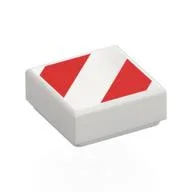 Tile 1 x 1 with Red Danger Stripes Print, White