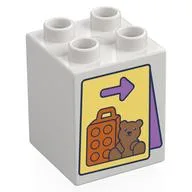 Duplo Brick 2 x 2 x 2 with Sign, Arrow, Bear, Suitcase Print, White