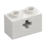 Technic Brick 1 x 2 with Axle Hole Type 1 [+ Opening] and Bottom Pin, White