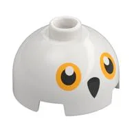 Brick Round 2 x 2 Dome Top with Bright Light Orange Eyes, Black Beak Print (Hedwig), White