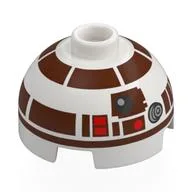 Brick Round 2 x 2 Dome Top with Dark Brown Astromech Droid Print (R7-D4), White