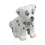Animal, Dog Sitting with Black Spots, Medium Azure Collar, Yellow Pendant (Dalmatian) Print, White