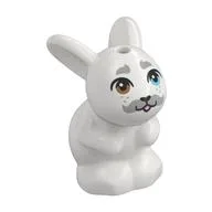 Animal, Rabbit / Bunny Sitting with Dark Bluish Grey Mustache, Brow/Blue Eyes Print, White