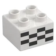 Duplo Brick 2 x 2 with Black Checkered Print, White