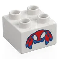 Duplo Brick 2 x 2 with Red/Blue Spider-Bot Print, White