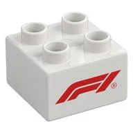 Duplo Brick 2 x 2 with Red 'F1' Logo Print, White