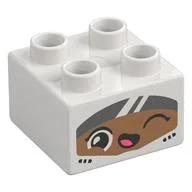 Duplo Brick 2 x 2 with Medium Nougat Winking Face and Visor Print, White