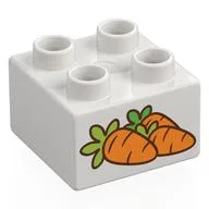 Duplo Brick 2 x 2 with Carrots Print, White