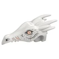Creature Body Part, Dragon Head Long with Horns and Metal Coral Eyes, Silver/Coral/Black Markings Print, White