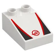 Duplo Brick 3 x 2 Slope 33° with Black and Red Panels, Red 'H' in Circle Print, White